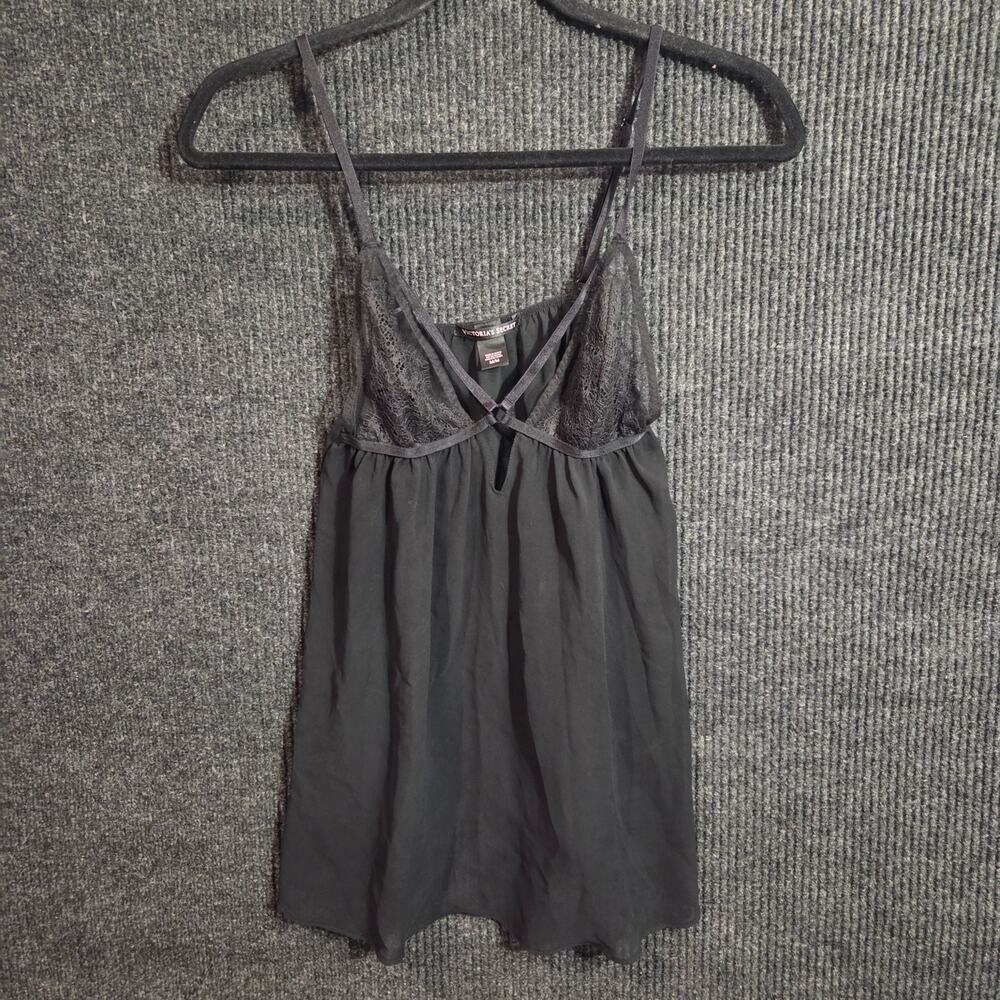 Victoria's Secret Black Lace Keyhole Sheer Babydoll Cami Top Medium Coquette Y2k